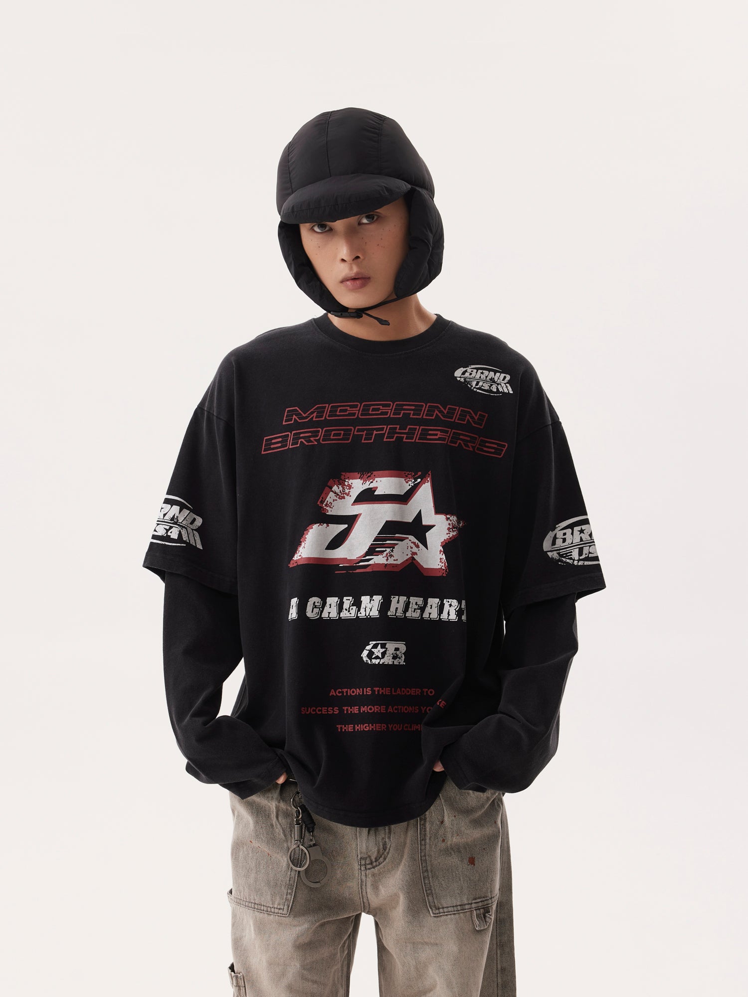 BTSG Dirty Stained Racing Fake Two Long Sleeve Tee