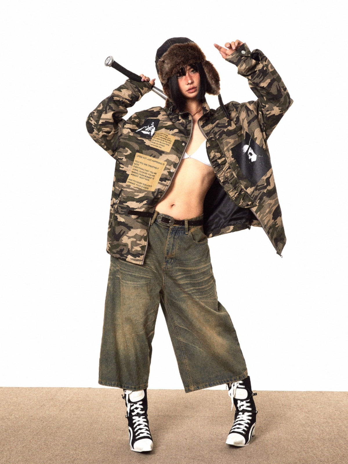 BLACKBB Antique Patch Camouflage Coat Jacket