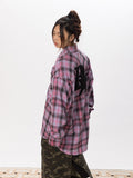 BLACKBB Vintage Plaid Flocked B Letter Print Shirt
