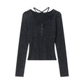 Nariele American solid color lace-up long sleeve Crop Top