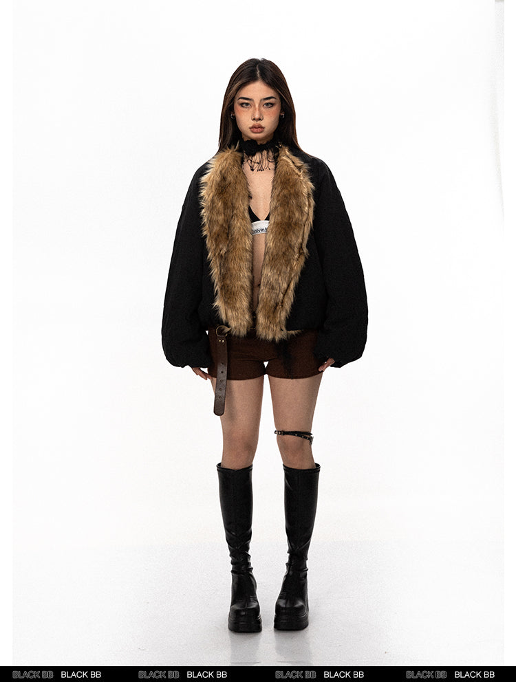 BLACKBB  Fur Collar Wide Flight Cotton Jacket