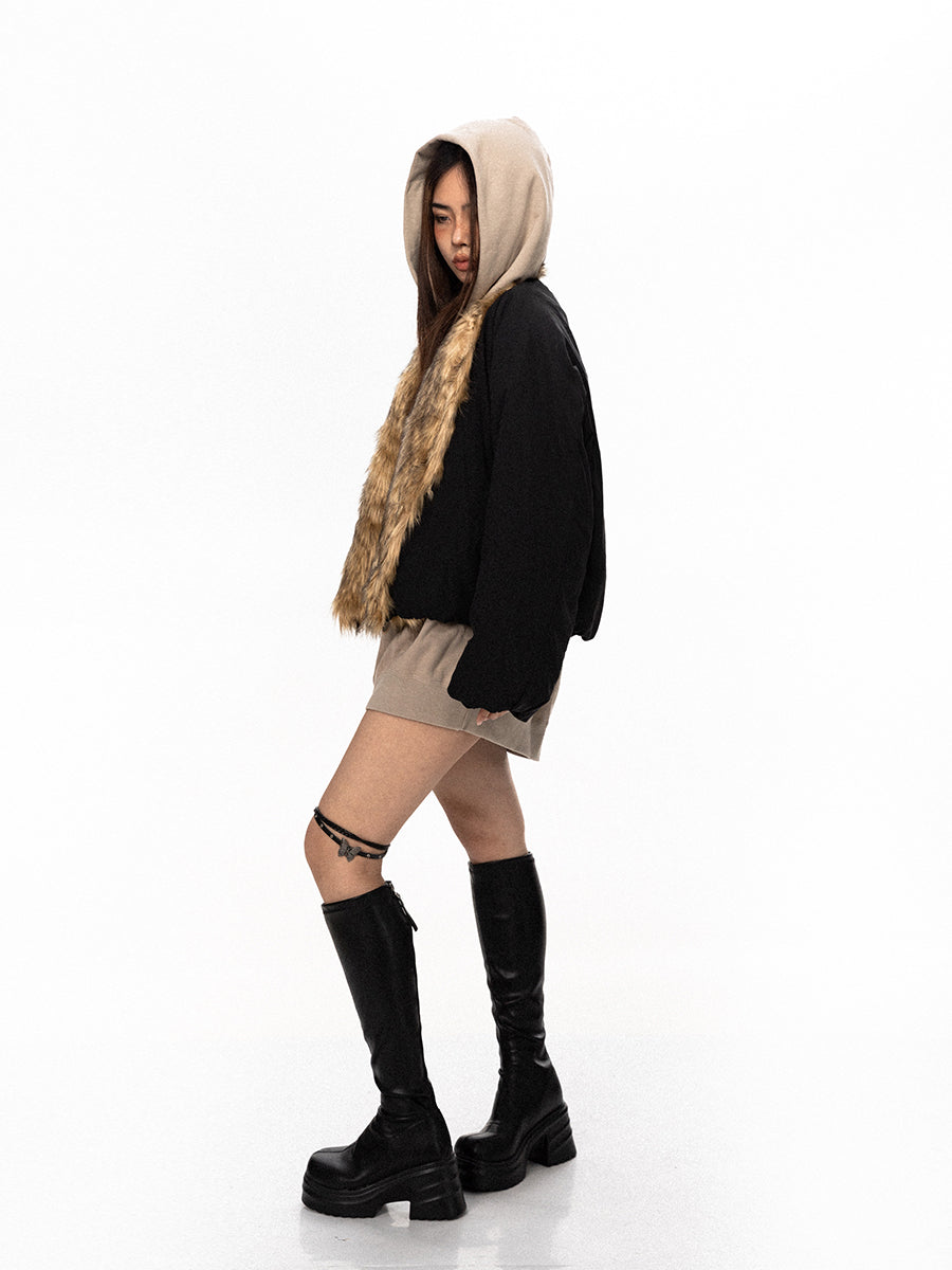 BLACKBB  Fur Collar Wide Flight Cotton Jacket