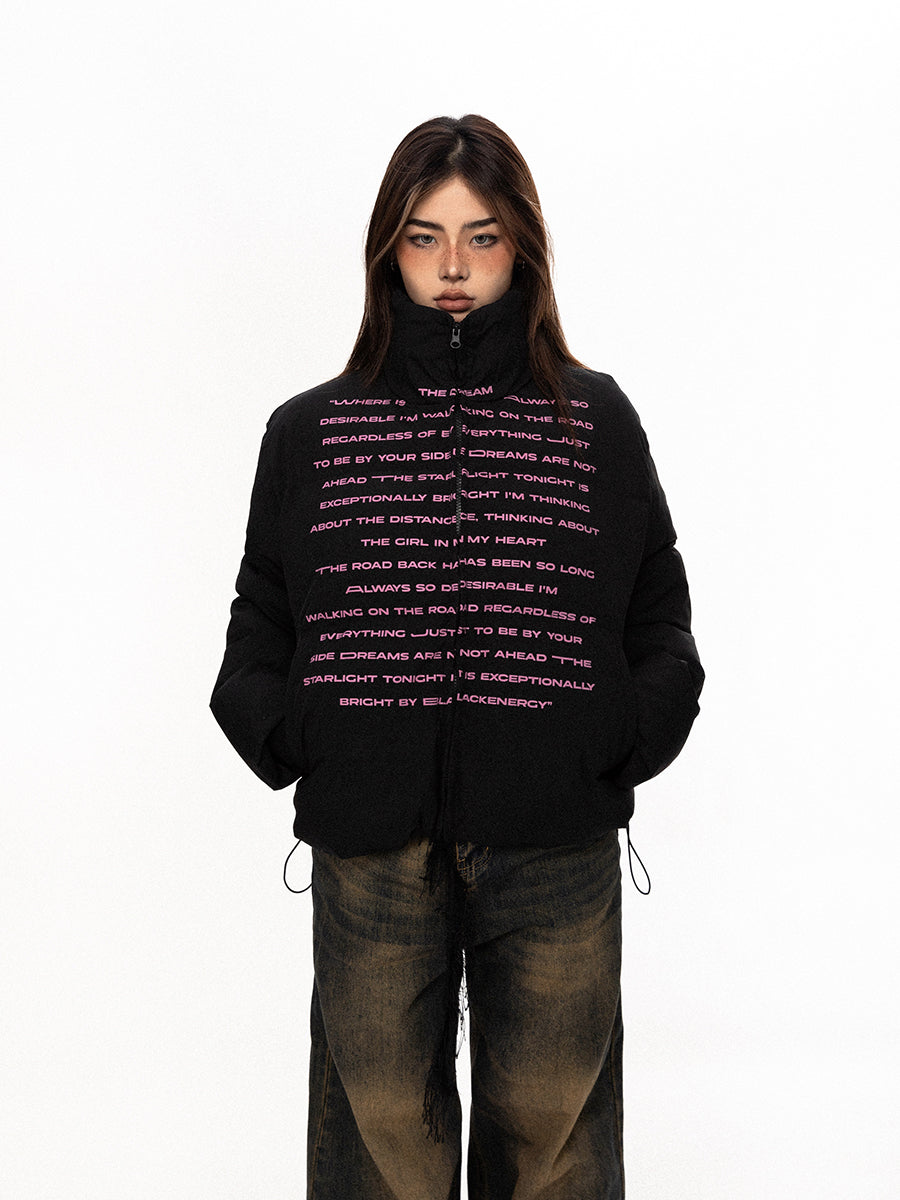 BLACKBB Pink Code Letter Print Design Sense Thickened Jacket
