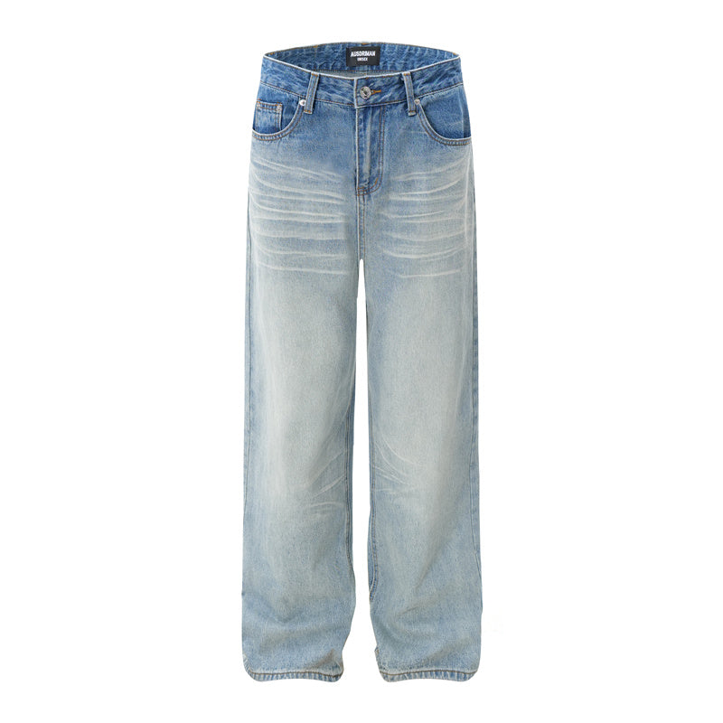 BTSG  Wash Light Gradient baggy Wide Leg Jeans