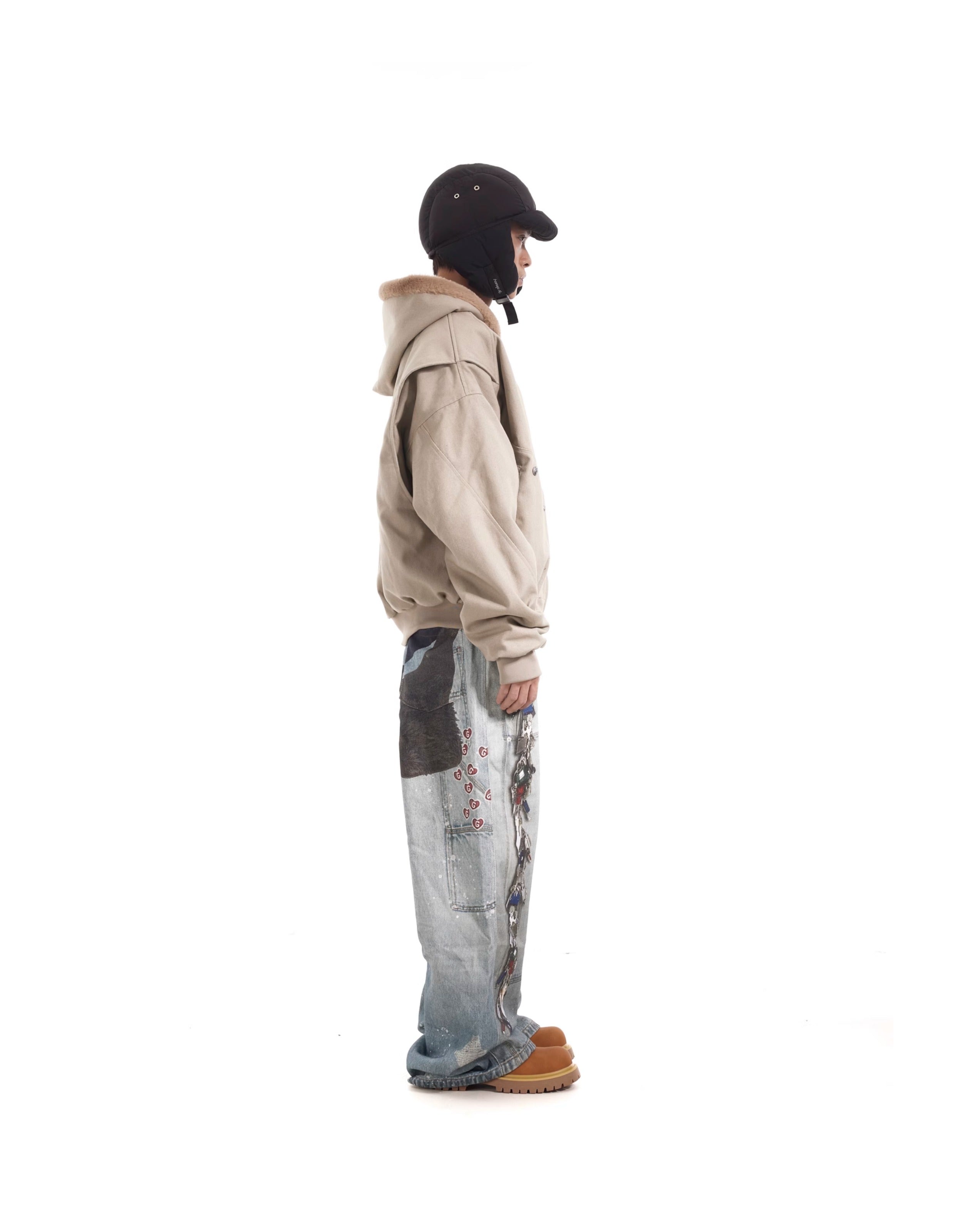 BTSG 3D Digital Multi-Key Print Splashed Ink Distressed Baggy Silhouette Loose Straight Jeans