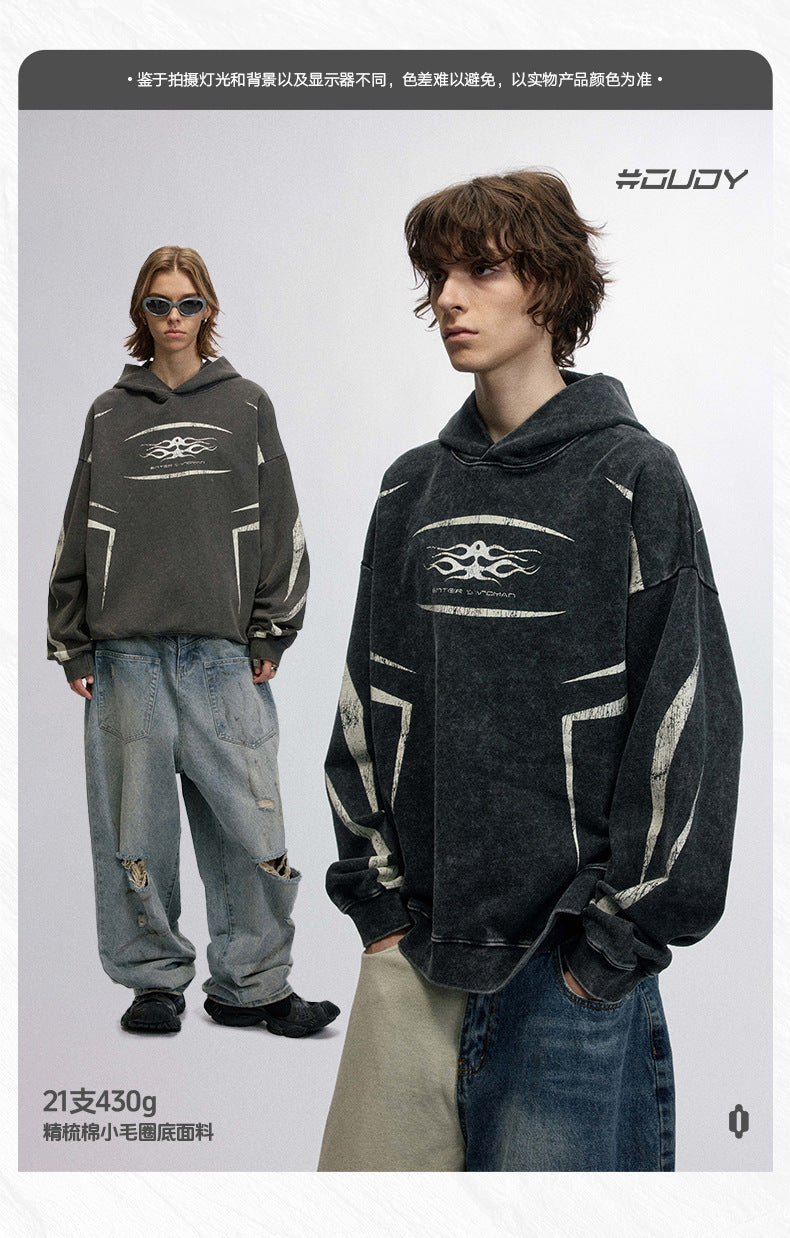 #OVDY vintage washed distressed letter print unisex oversize hoodie