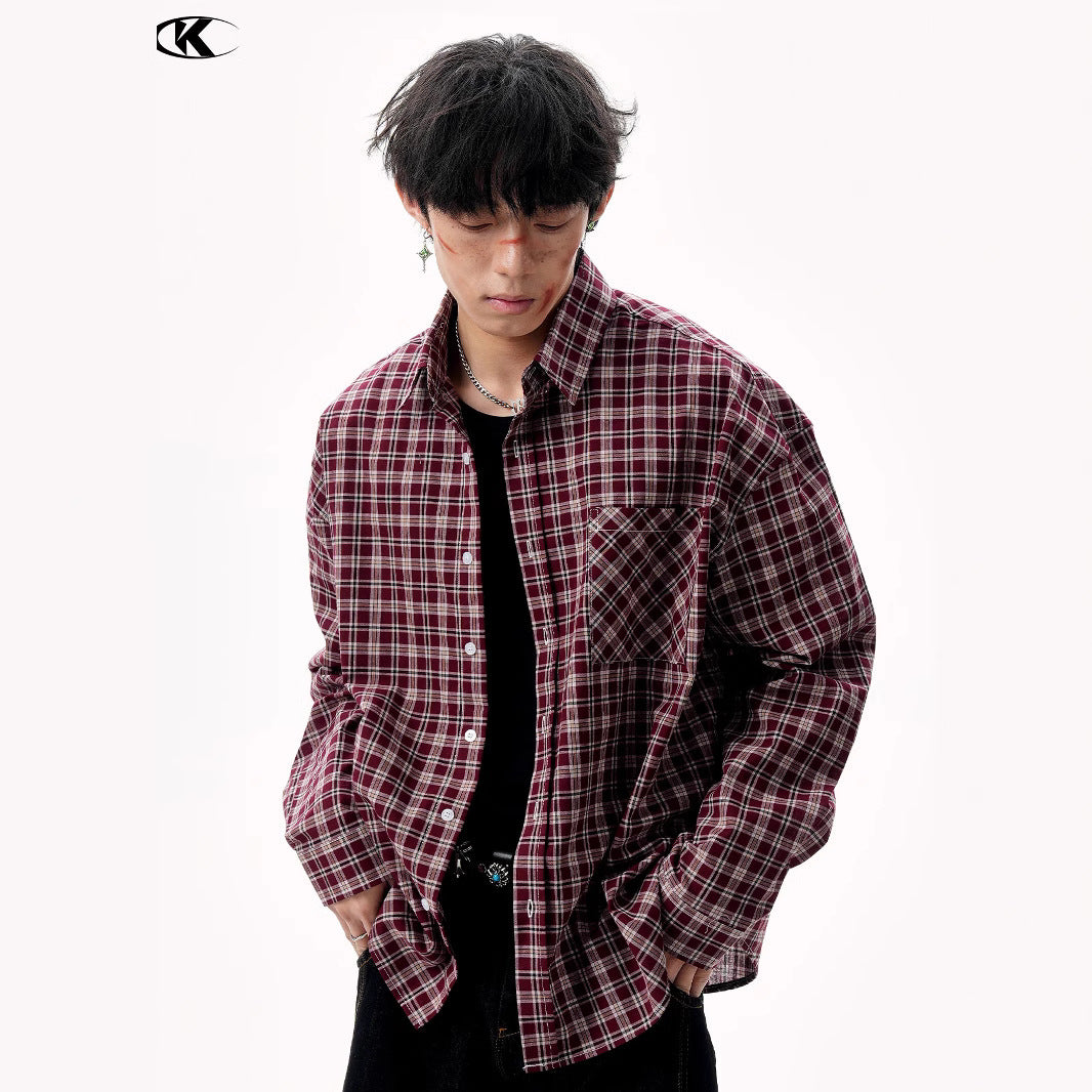 11KN Red and blue contrasting plaid shirt