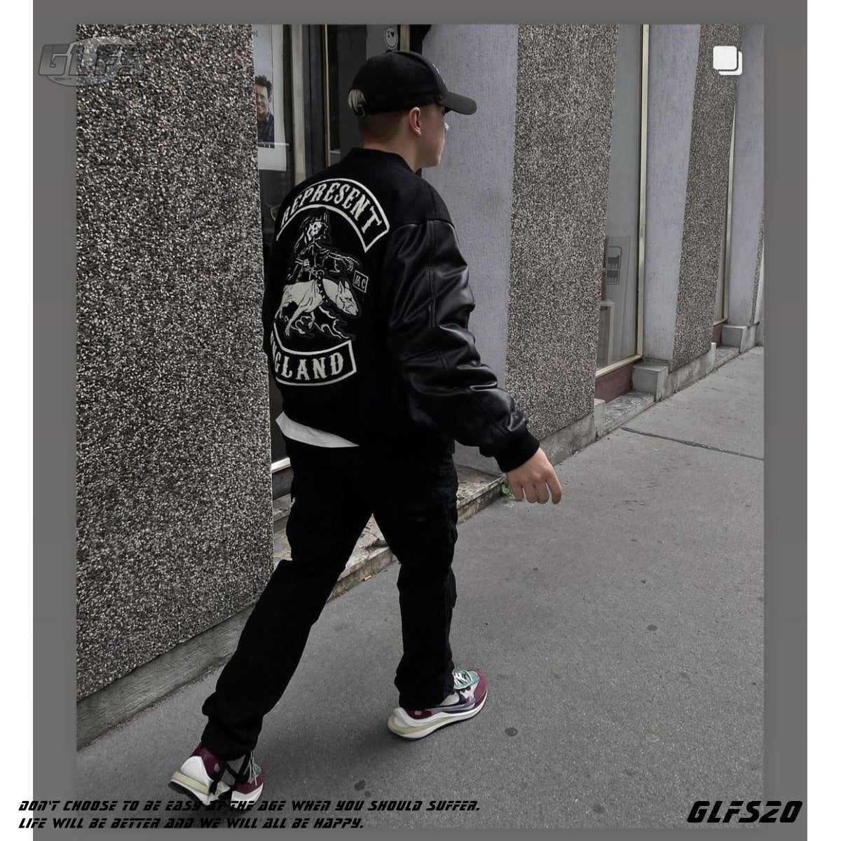 GLFS Embroidery Leather Sleeve Student Baseball Jacket
