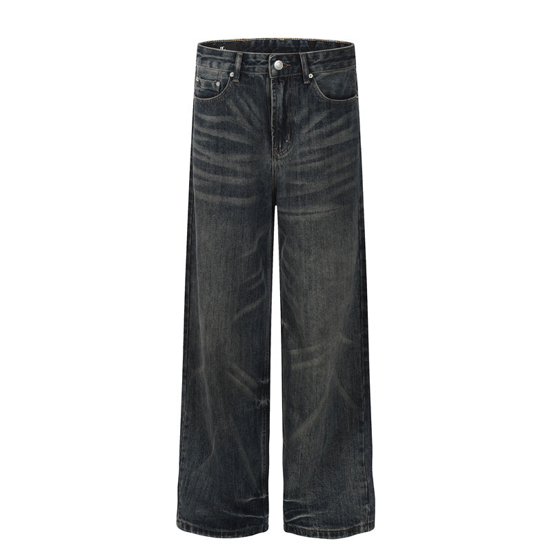 BTSG Wash Cat Whisker Loose Straight Jeans