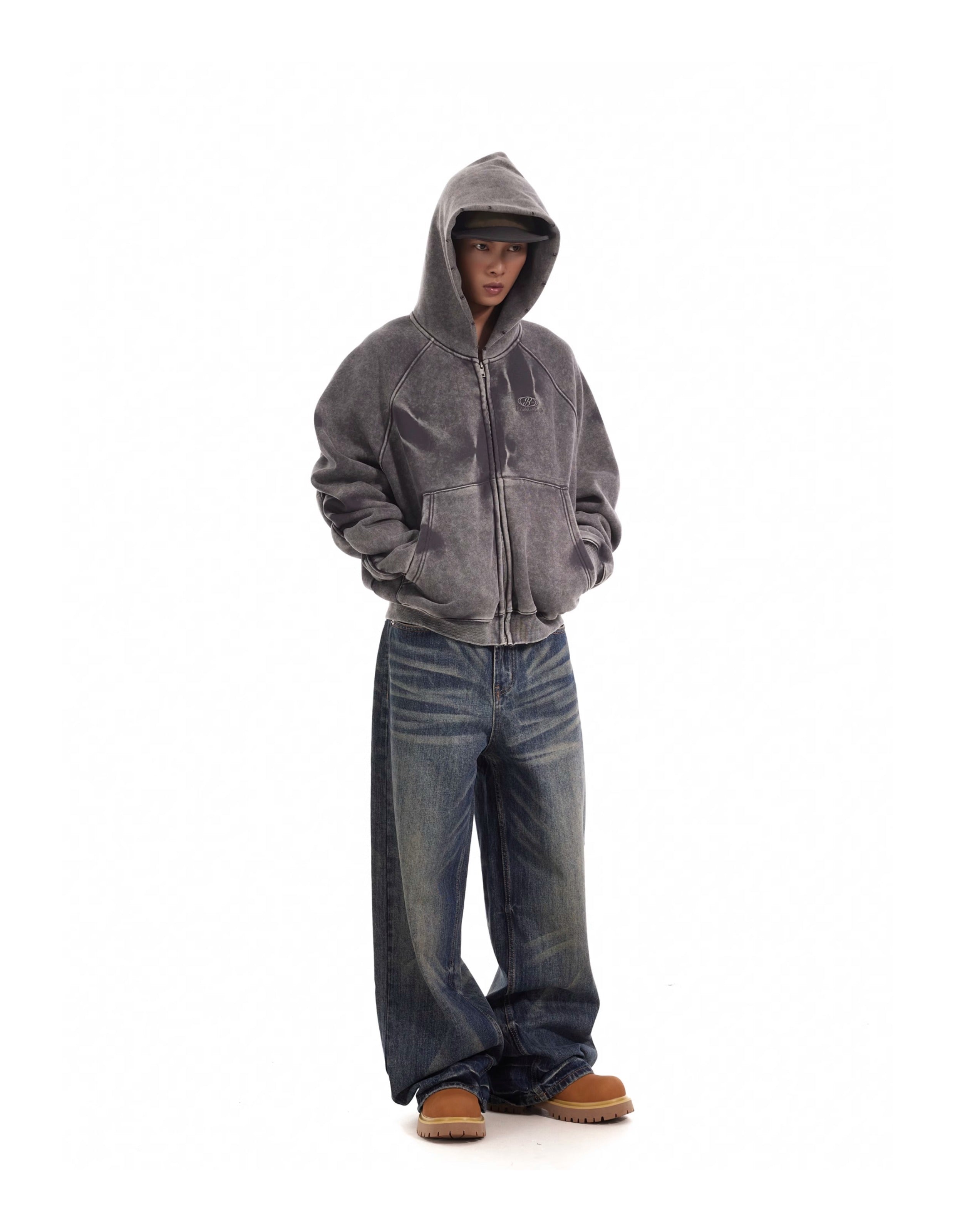 BTSG Wash Cat Whisker Loose Straight Jeans
