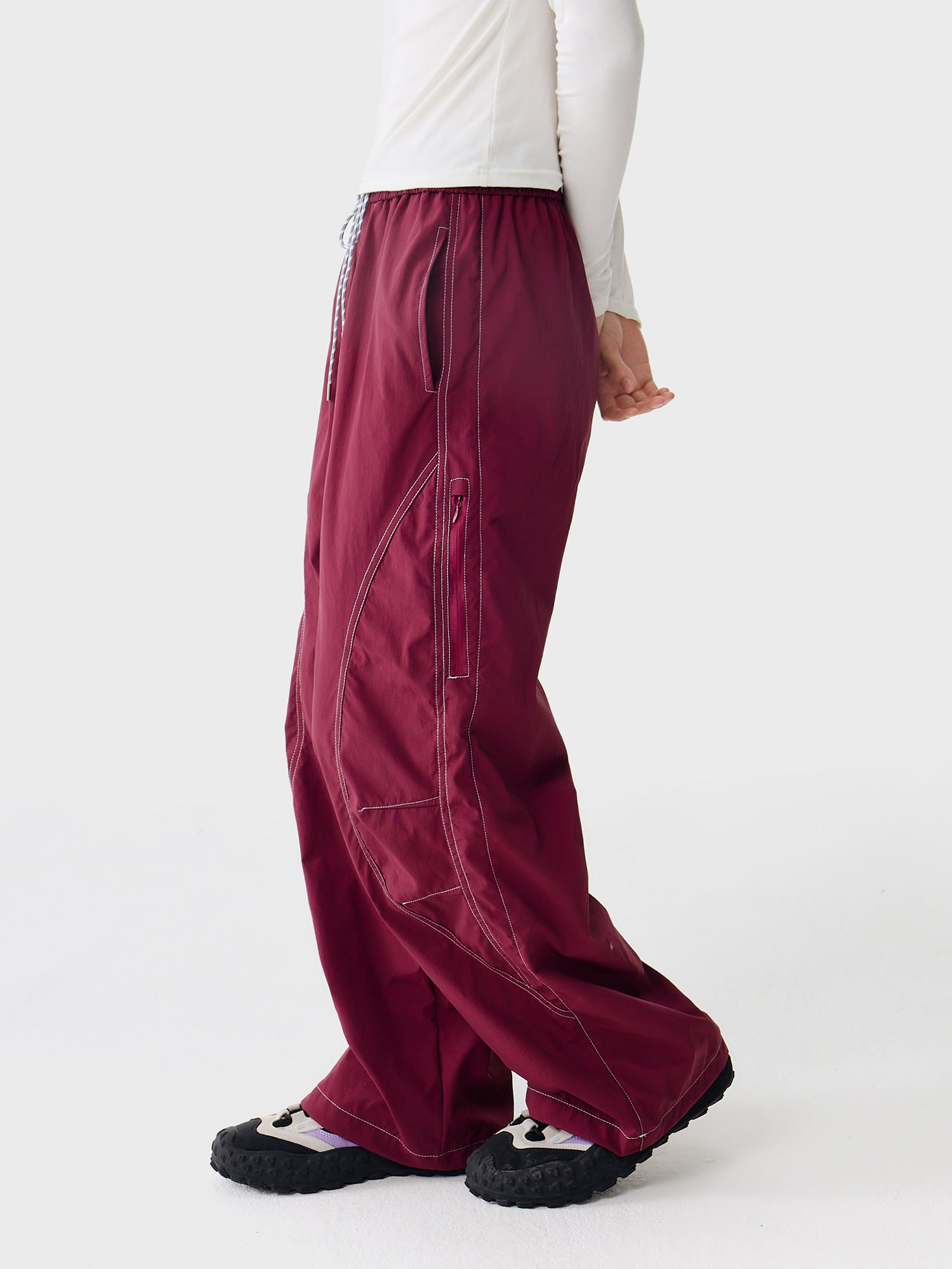 OWOX Sports Topstitch Loose Casual Straight Leg Pants