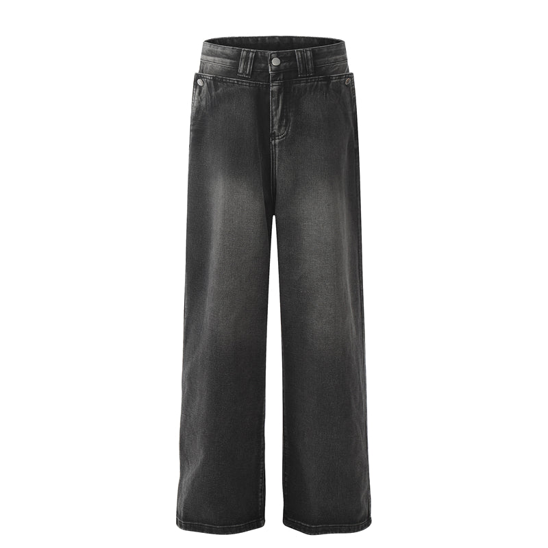 BTSG Wash Distressed Patchwork Smoky Wide Jeans