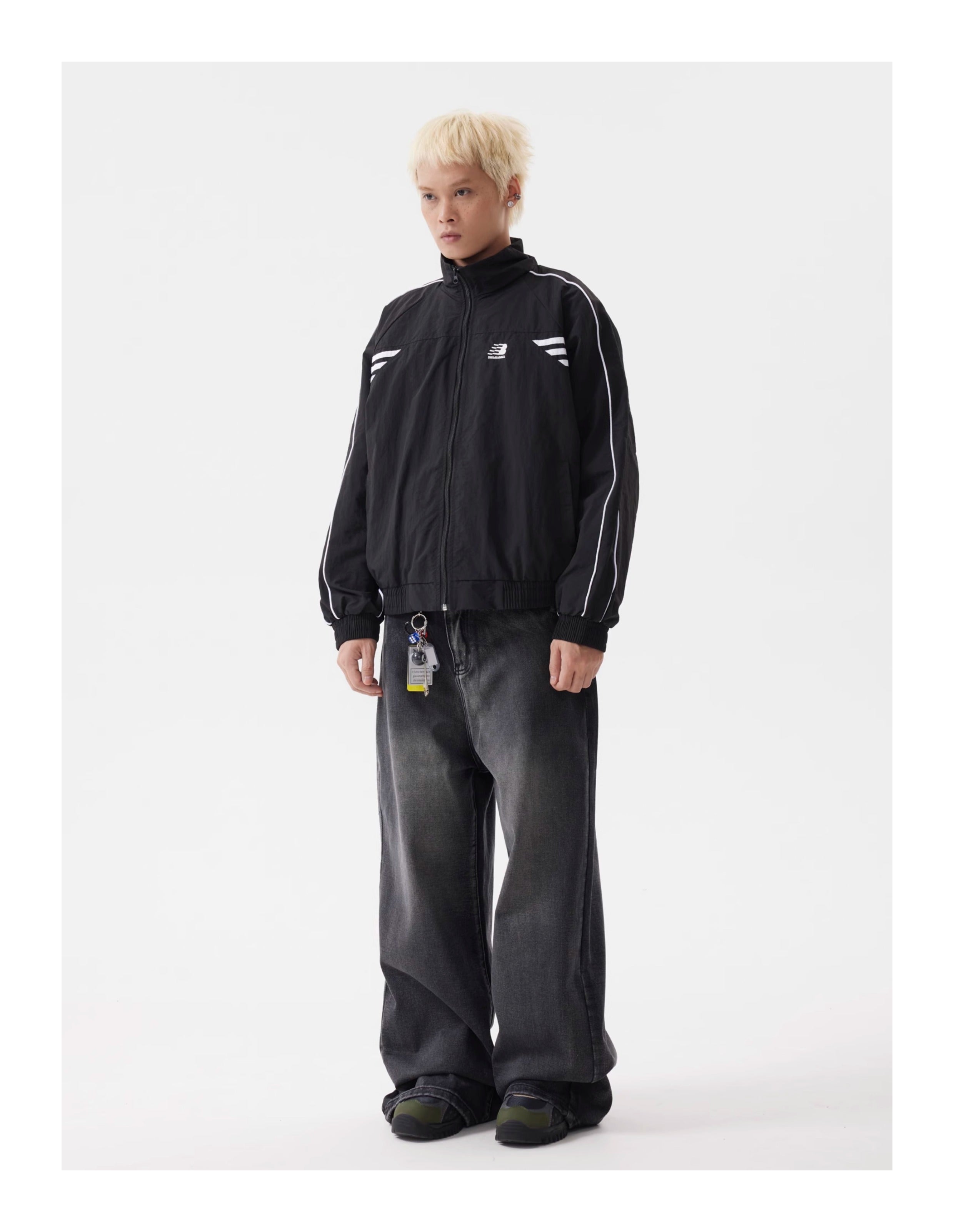 BTSG Wash Distressed Patchwork Smoky Wide Jeans