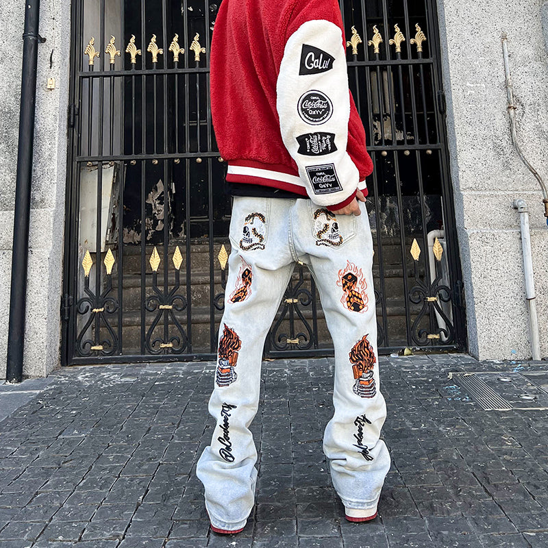BTSG Washed Old Embroidered Skull Jeans