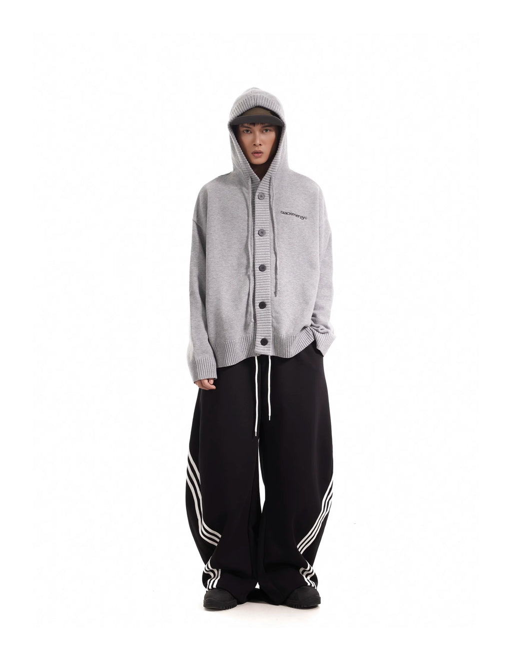 11KN x BTSG three-bar striped draped scimitar sweatpants