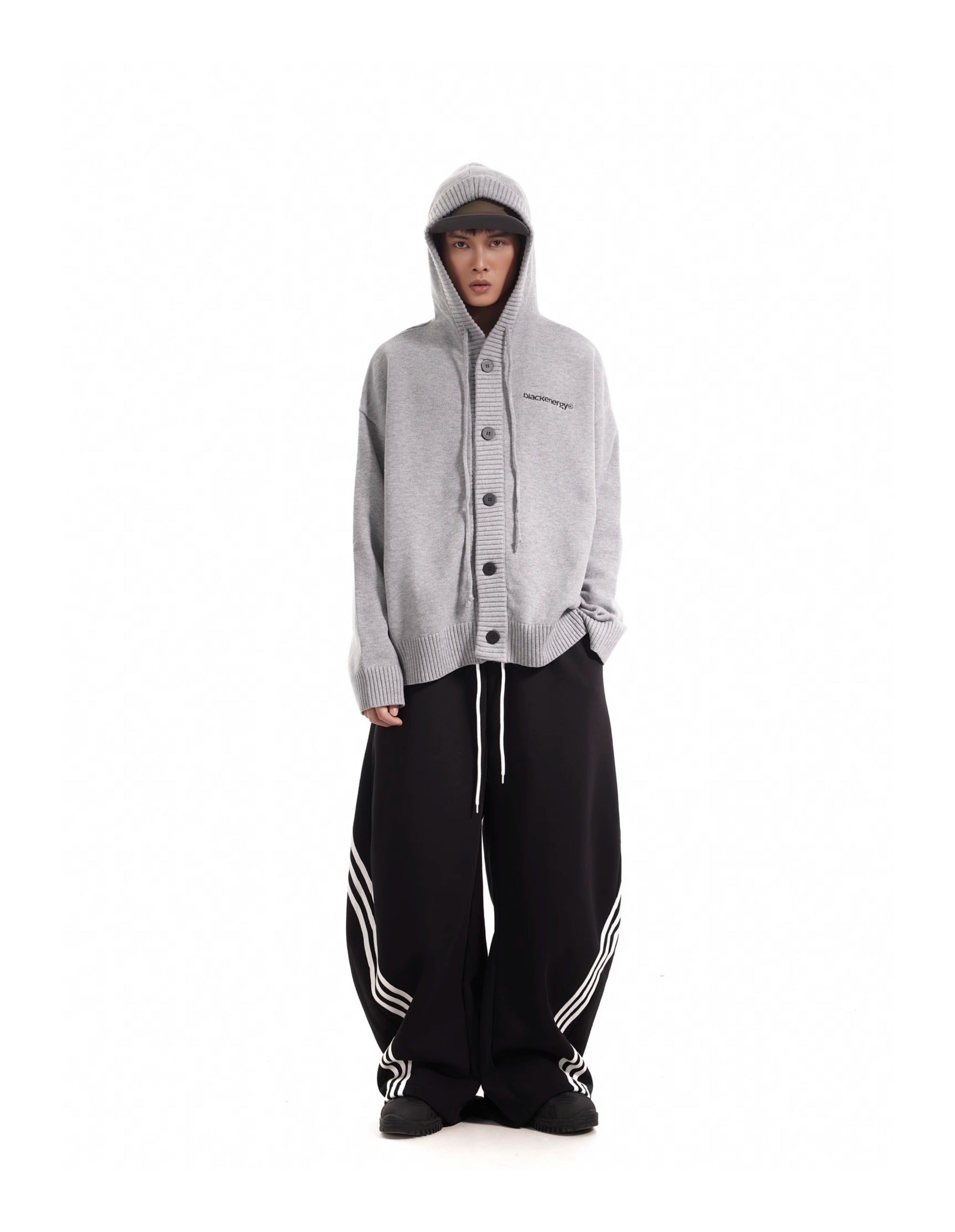 11KN x BTSG three-bar striped draped scimitar sweatpants