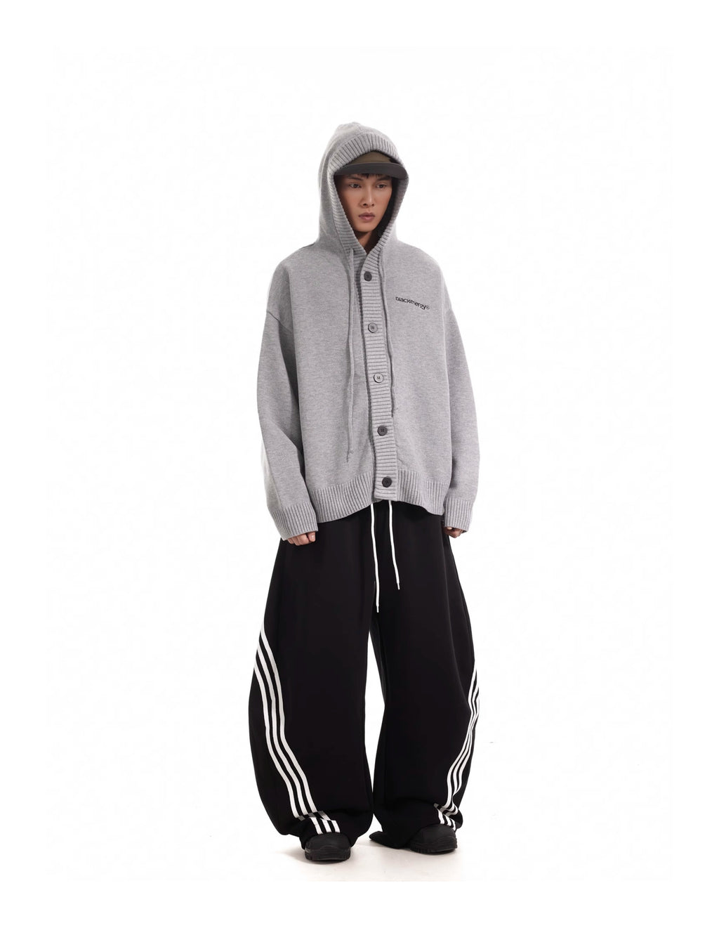 11KN x BTSG three-bar striped draped scimitar sweatpants