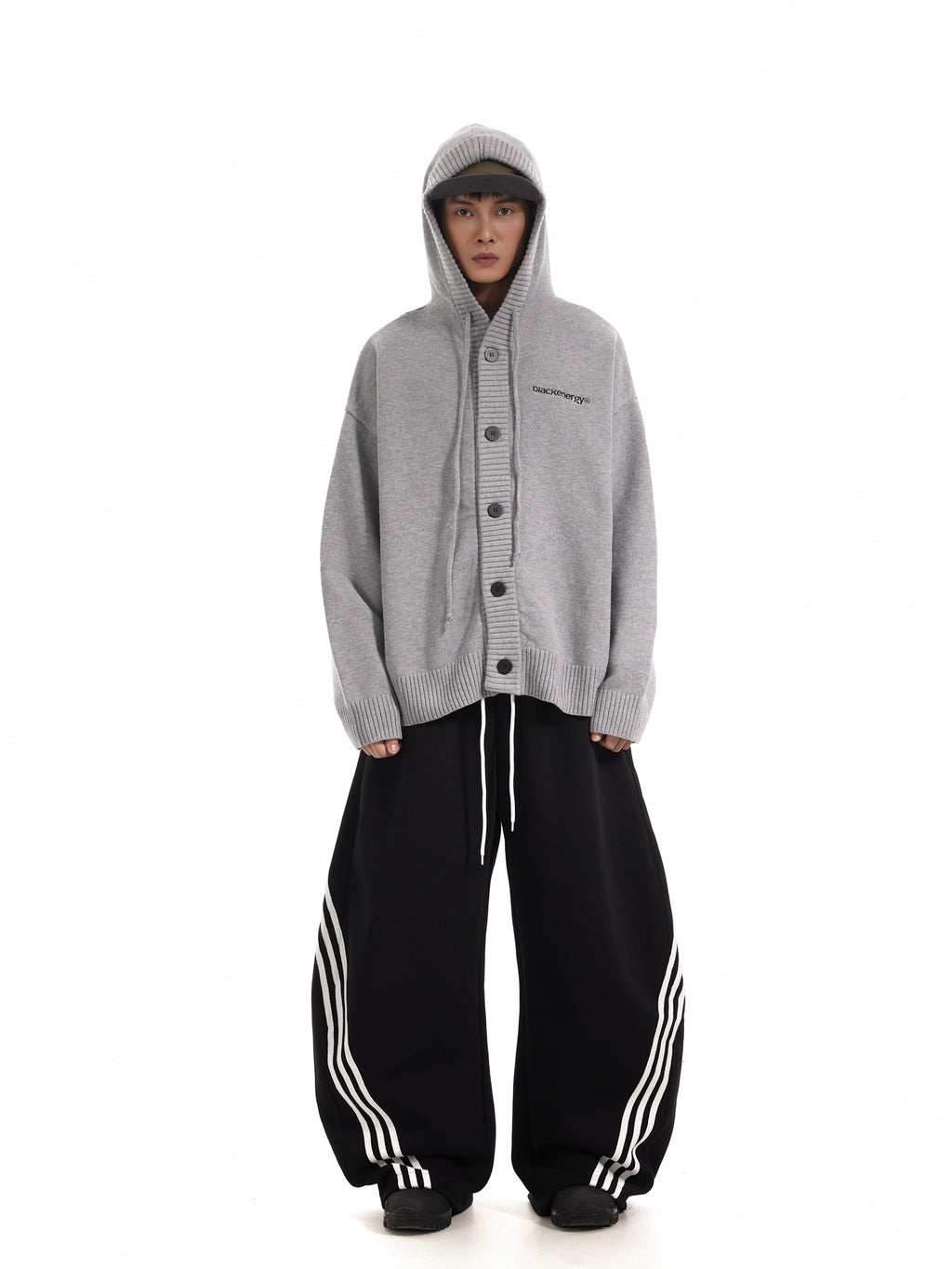 11KN x BTSG three-bar striped draped scimitar sweatpants