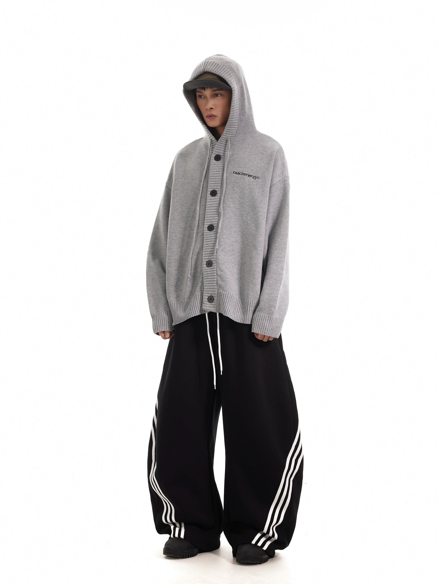11KN x BTSG three-bar striped draped scimitar sweatpants