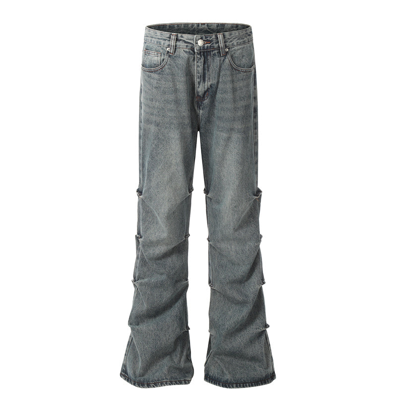 BTSG pleated wash blue bootcut jeans