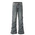 BTSG pleated wash blue bootcut jeans
