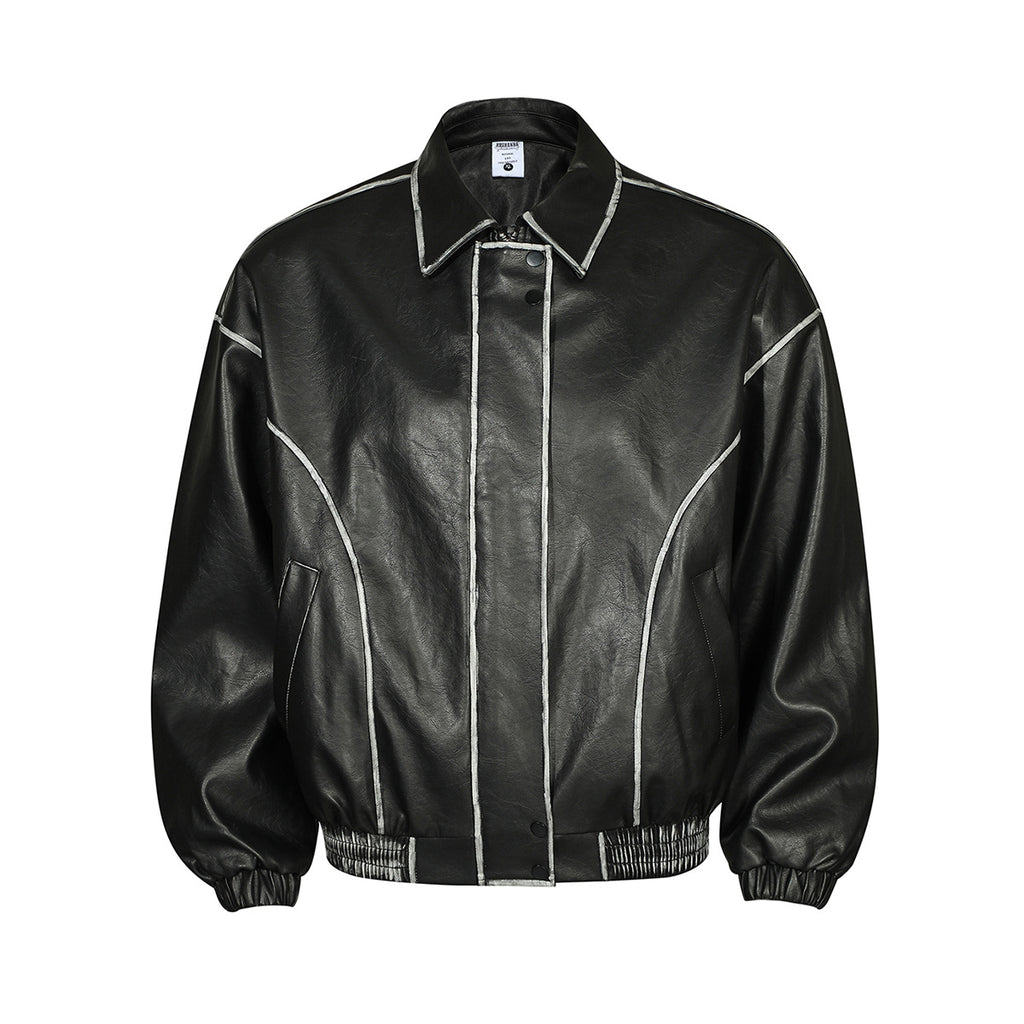 BTSG American retro hip-hop fashion brand rubbing pu leather biker jacket