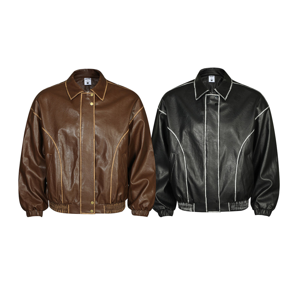 BTSG American retro hip-hop fashion brand rubbing pu leather biker jacket
