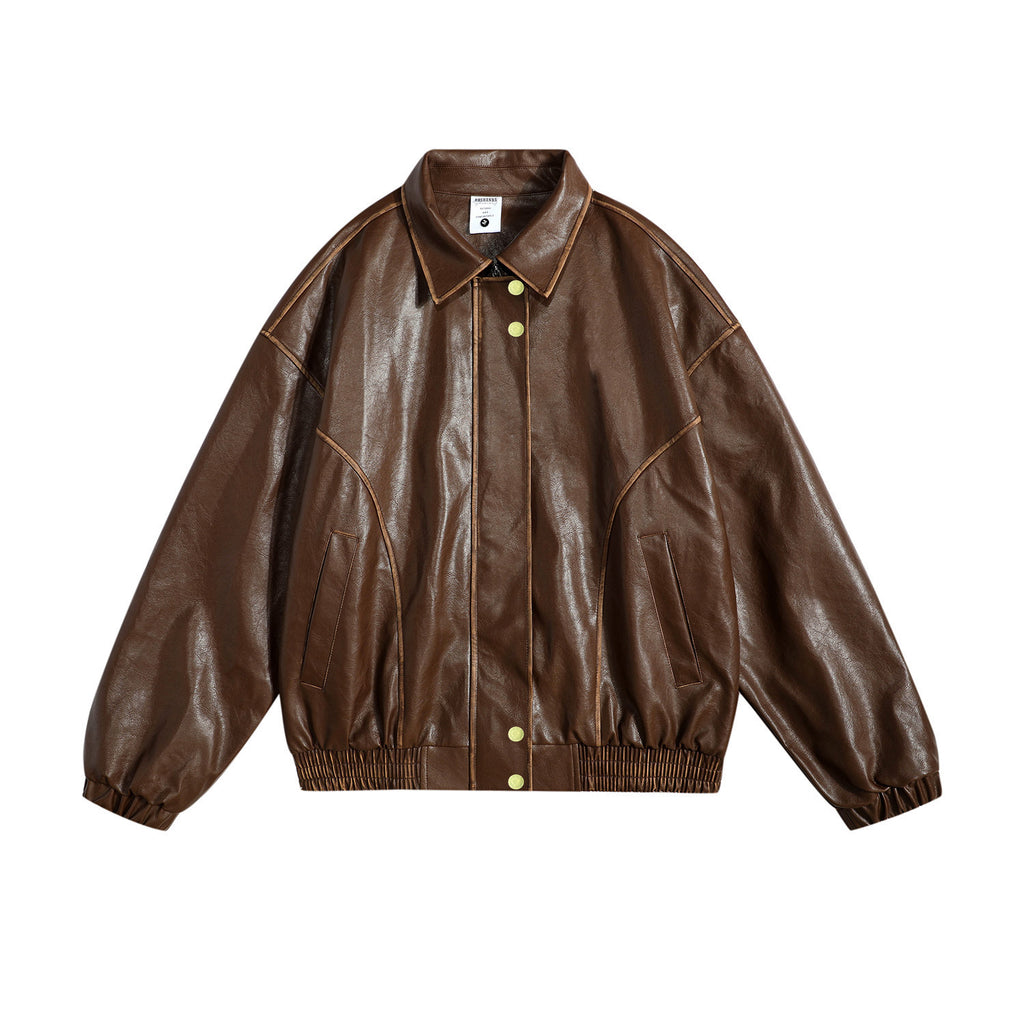 BTSG American retro hip-hop fashion brand rubbing pu leather biker jacket