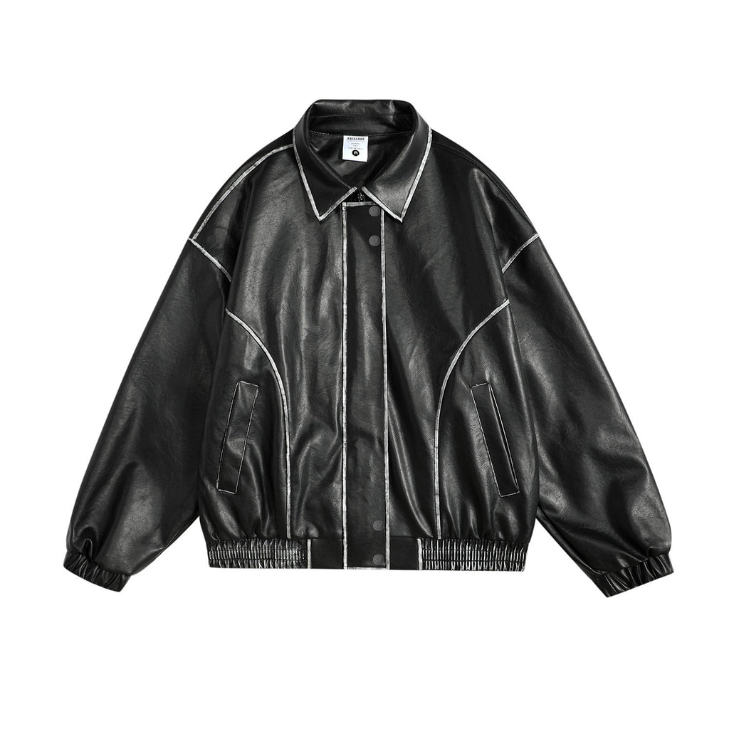 BTSG American retro hip-hop fashion brand rubbing pu leather biker jacket