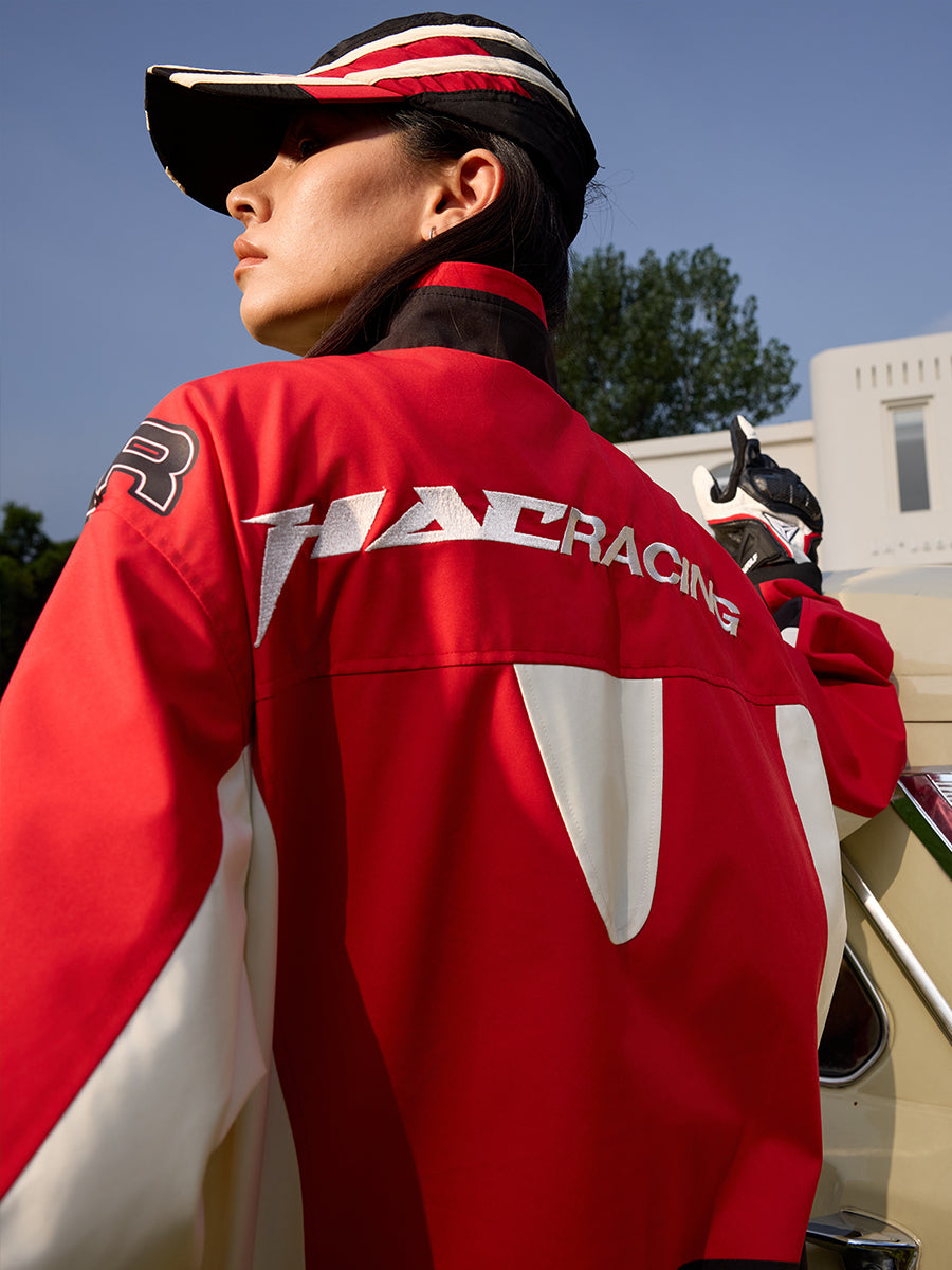 Harshandcruel Sporty structure contrast structure stitching Leather racing Jacket