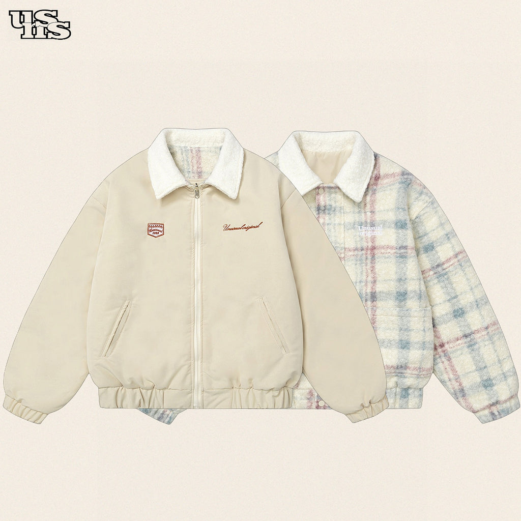 BTSG Unisex reversible woolen cotton lambswool loose padded jacket