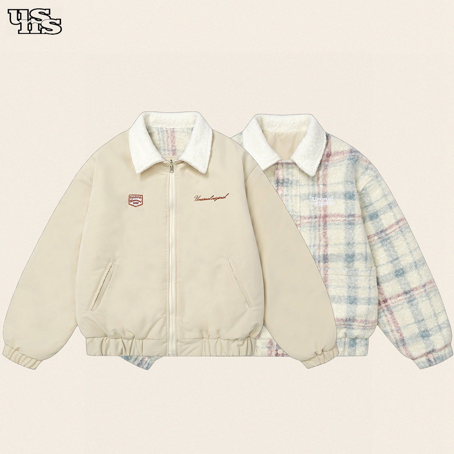 BTSG Unisex reversible woolen cotton lambswool loose padded jacket