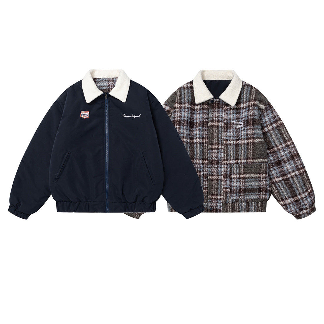 BTSG Unisex reversible woolen cotton lambswool loose padded jacket