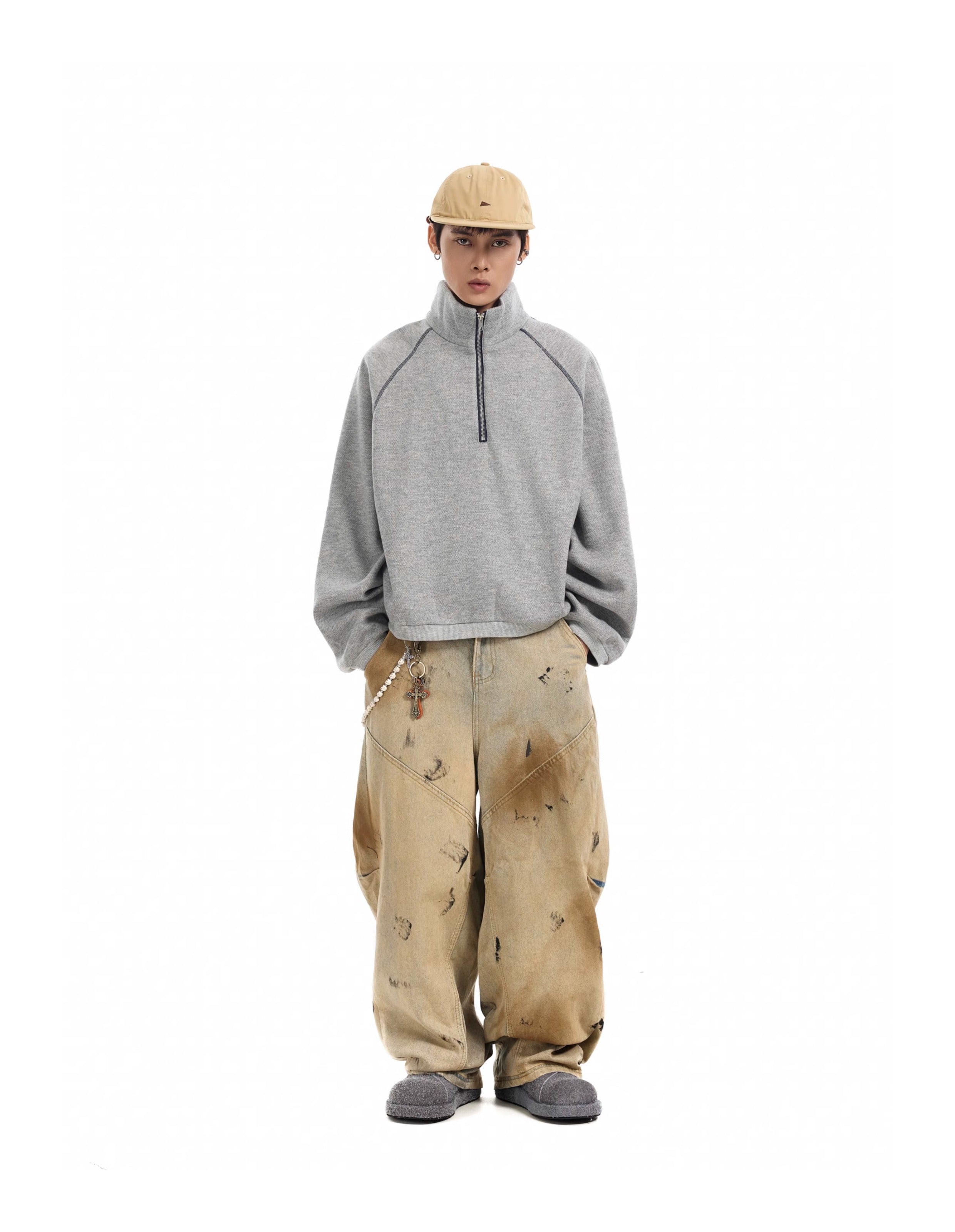 BTSG Dirtyfit Wasteland Dirty Dye Distressed Wash Dye Loose Wide Leg Scimitar Jeans