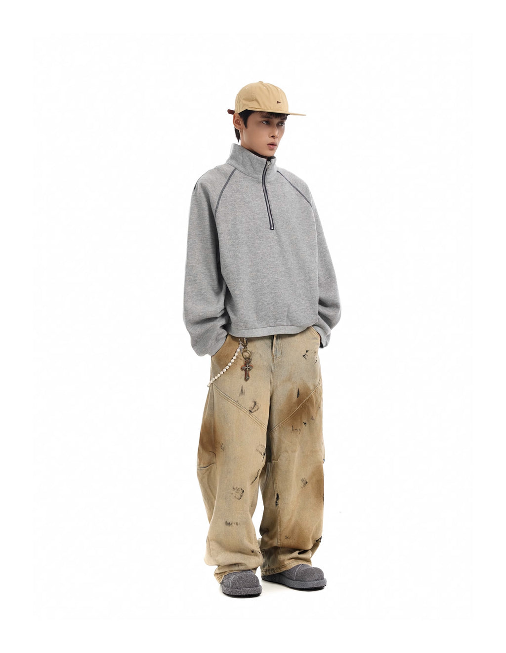 BTSG Dirtyfit Wasteland Dirty Dye Distressed Wash Dye Loose Wide Leg Scimitar Jeans