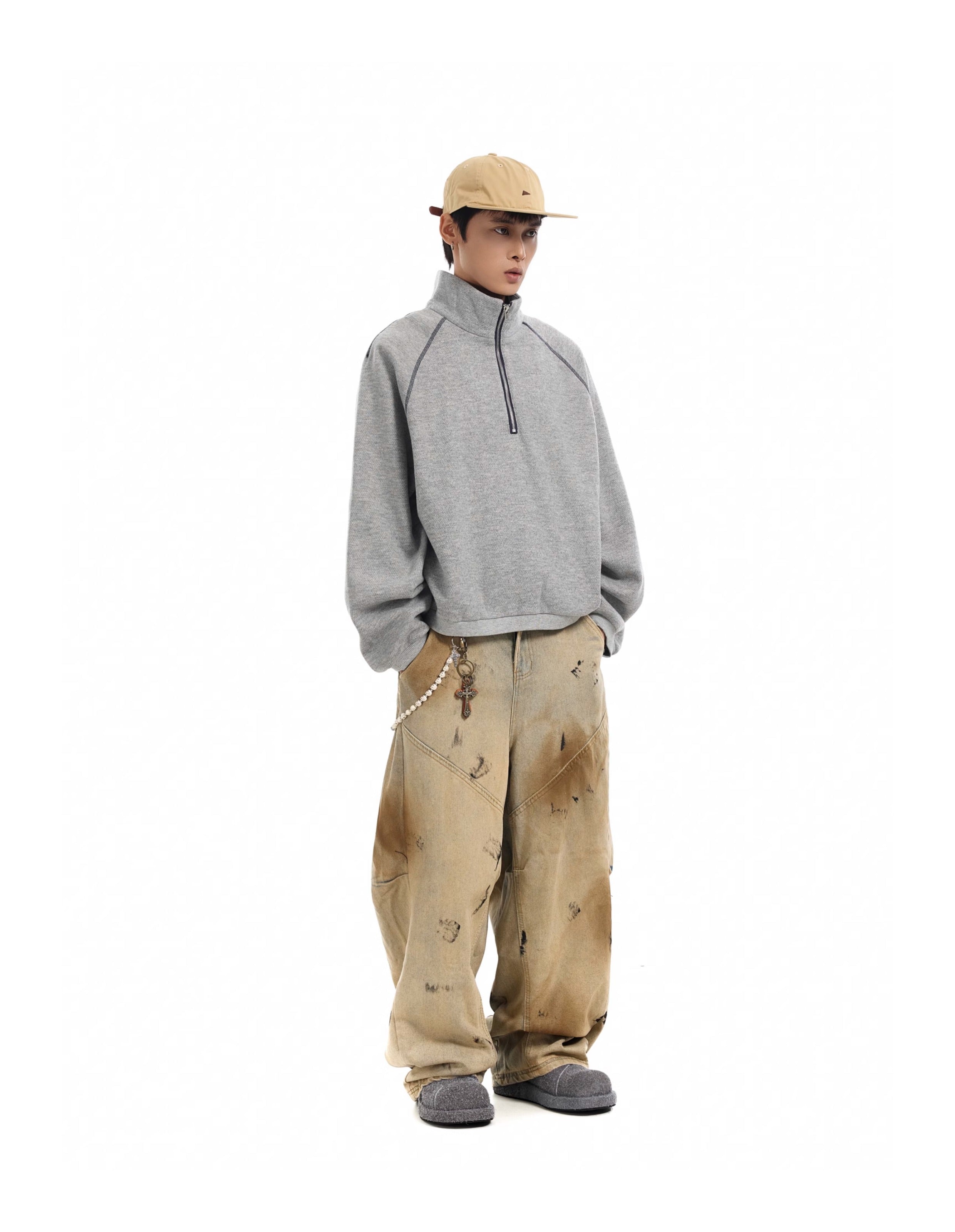 BTSG Dirtyfit Wasteland Dirty Dye Distressed Wash Dye Loose Wide Leg Scimitar Jeans