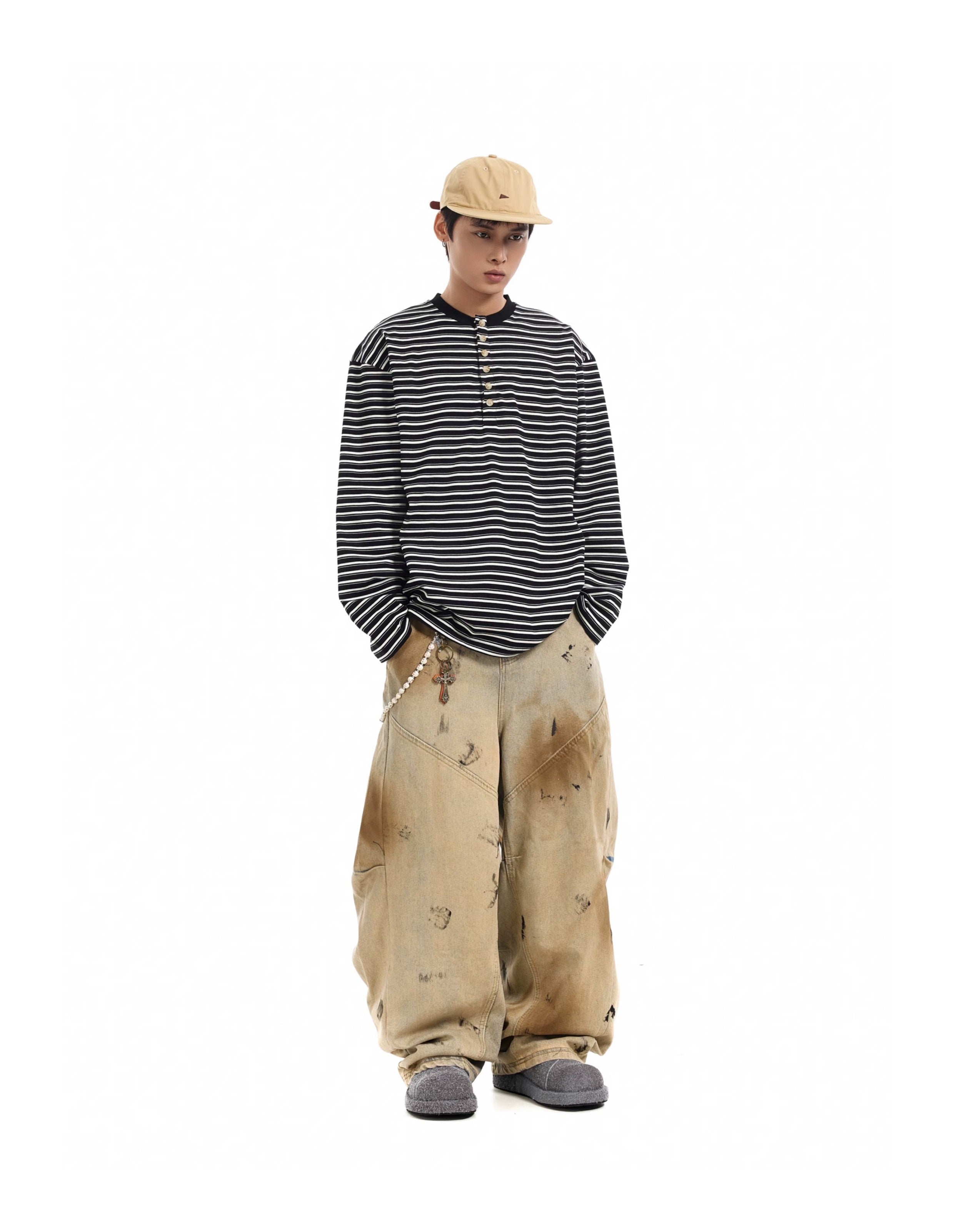 BTSG Dirtyfit Wasteland Dirty Dye Distressed Wash Dye Loose Wide Leg Scimitar Jeans
