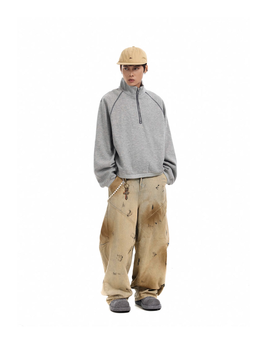 BTSG Dirtyfit Wasteland Dirty Dye Distressed Wash Dye Loose Wide Leg Scimitar Jeans