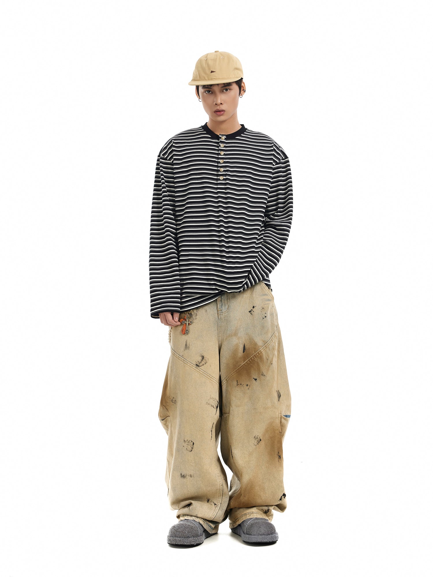 BTSG Dirtyfit Wasteland Dirty Dye Distressed Wash Dye Loose Wide Leg Scimitar Jeans