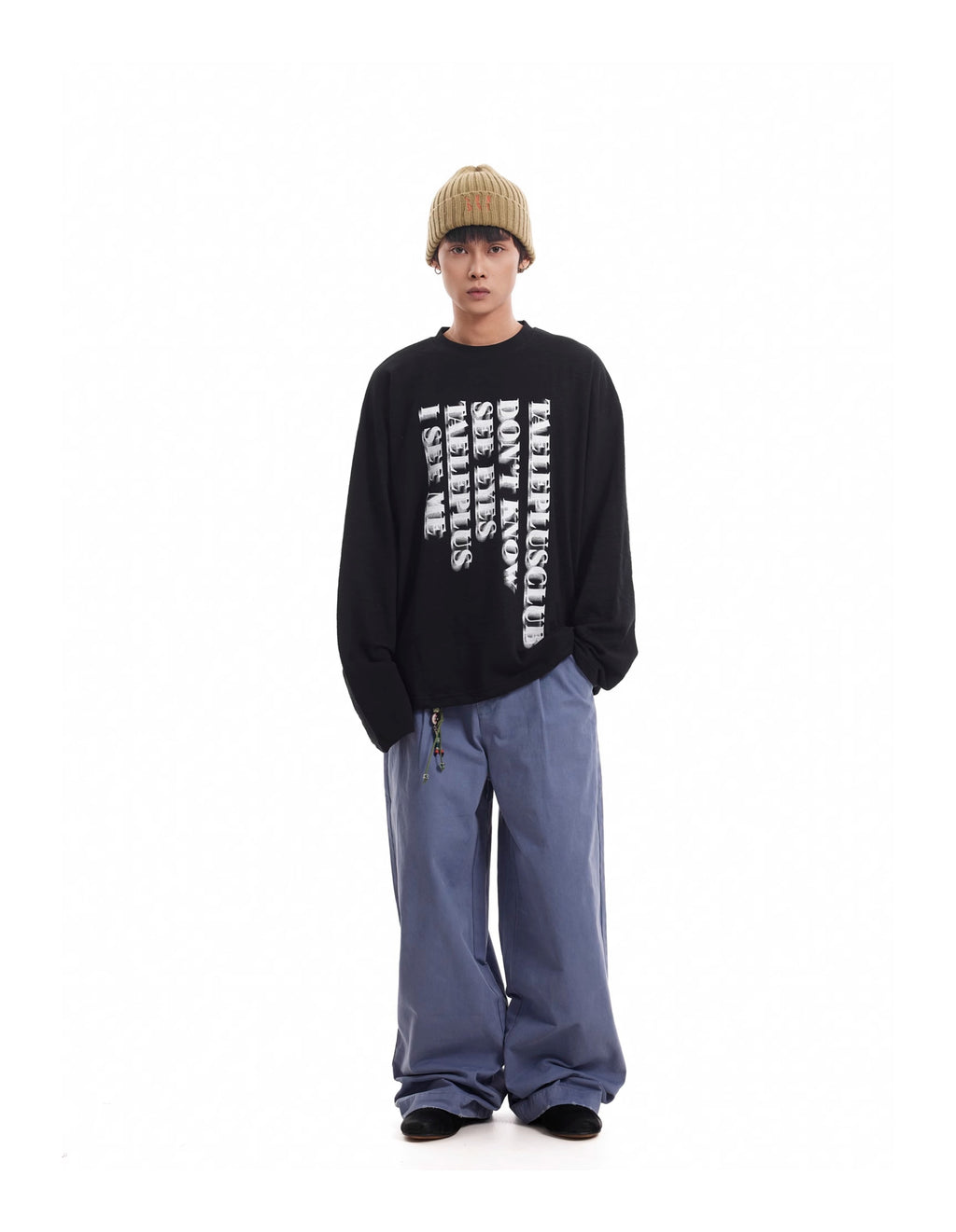 BTSG Washed Distressed destruction French blue baggy cargo pants