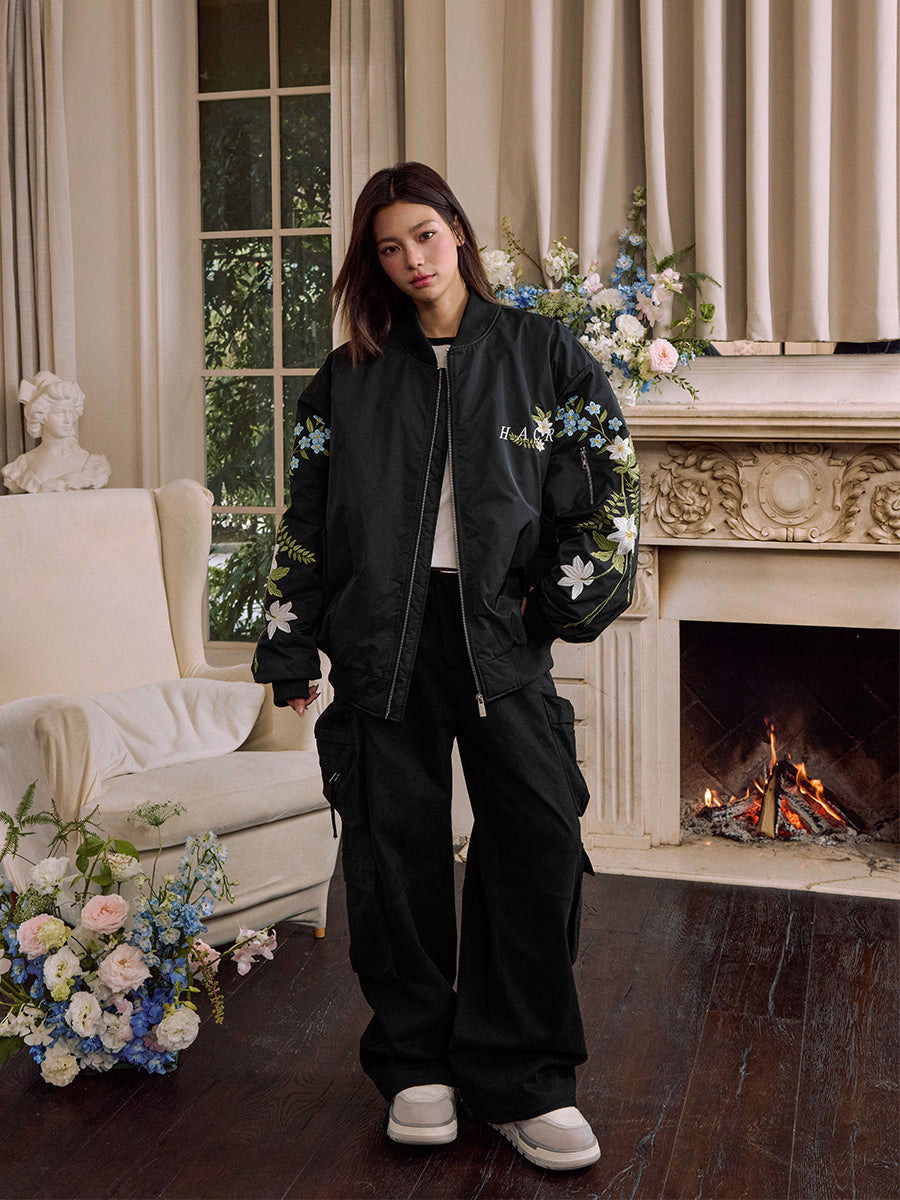 harshandcruel Chinese sleeve floral Ma-1 padded bomber jacket