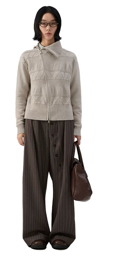 Sameuoo Slanted Placket Turtleneck Knitted Cardigan