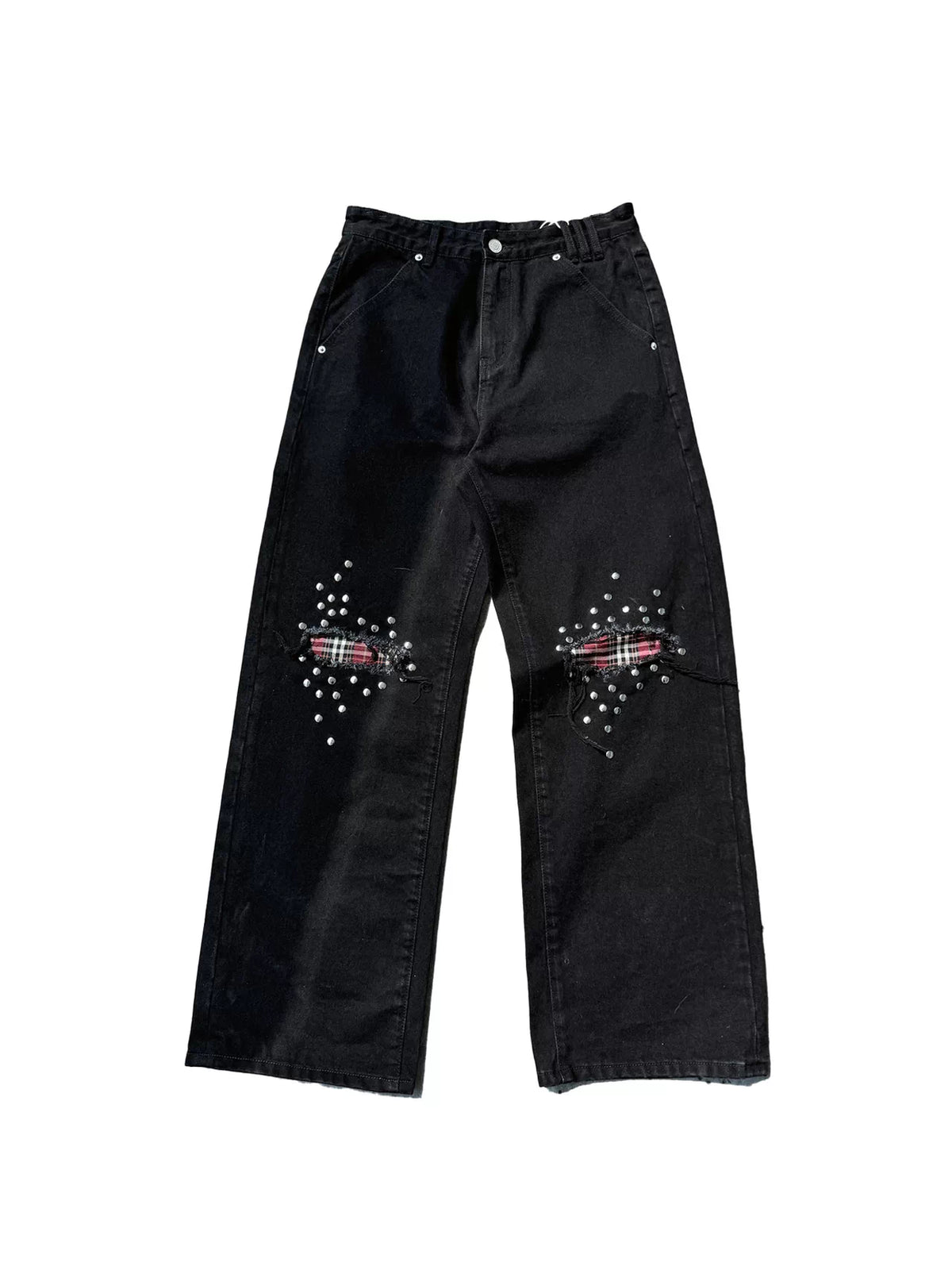 No E Mosen Plaid Stud Baggy Jeans