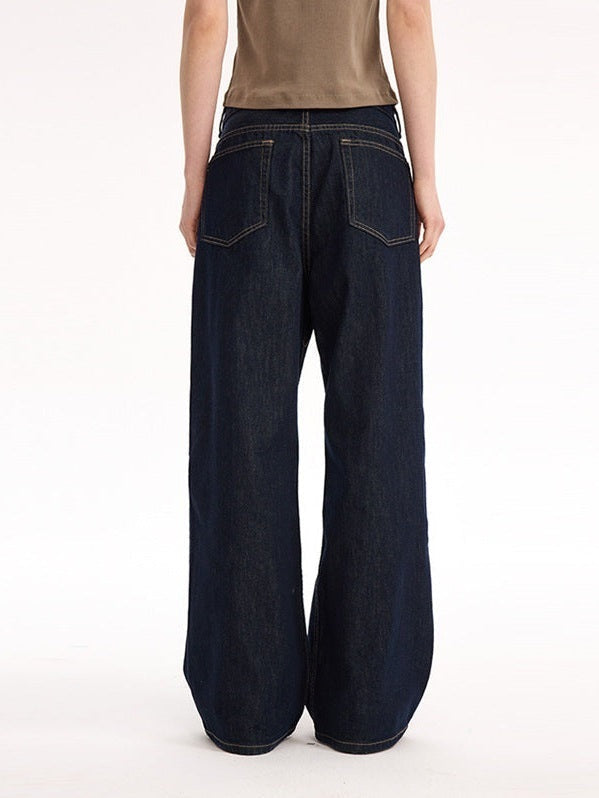UNF 130z Dark Blue Raw Cow RAW Denim Loose Straight Jeans