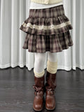 Loosesmell Plaid Patchwork Lace Double Dress