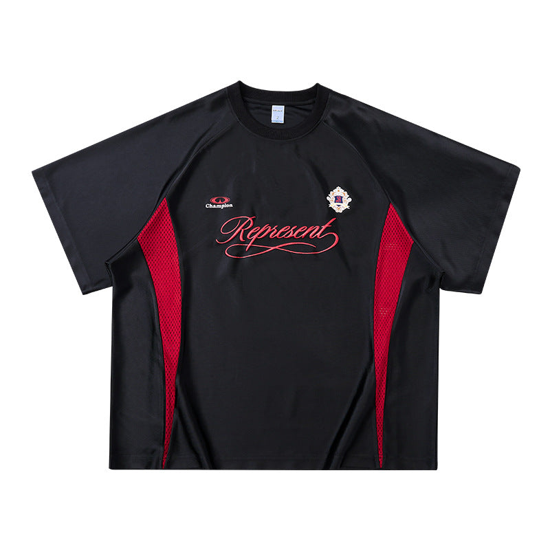 Inflation Contrast Splicing Shoulder Jacket Short Sleeve T-Shirt