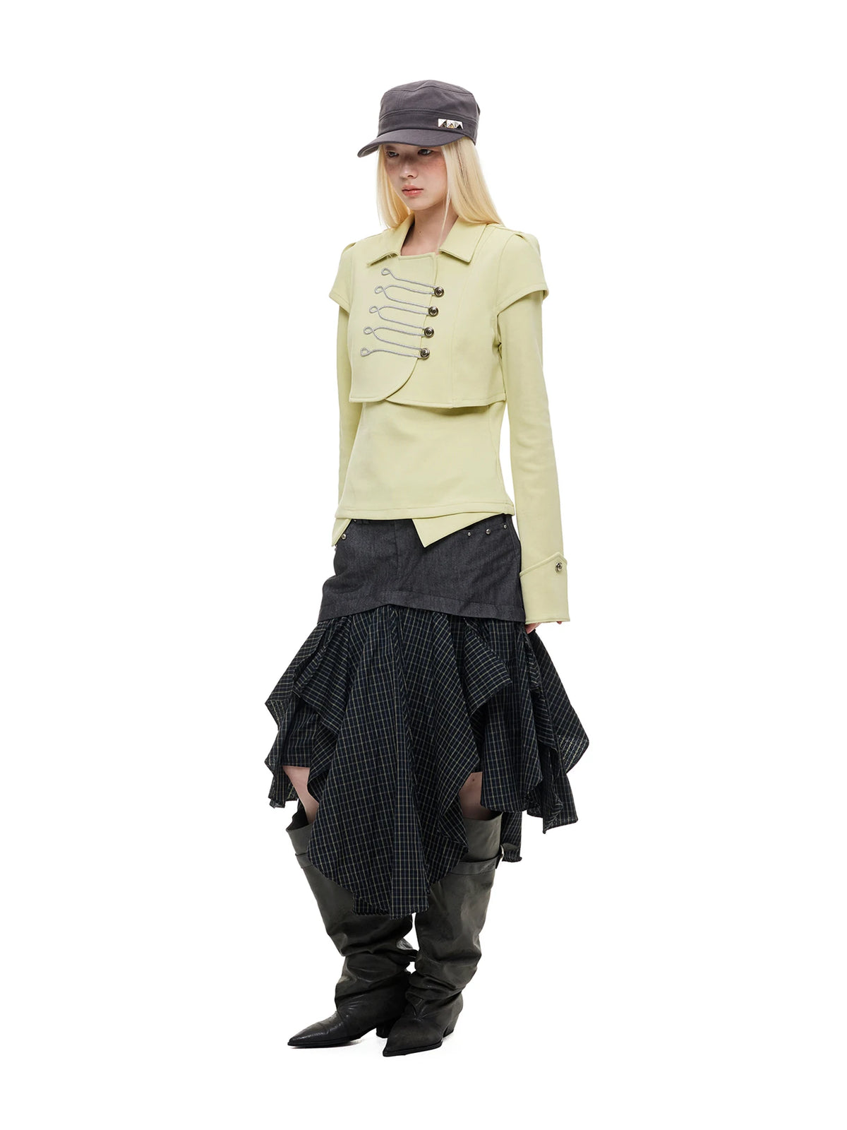 JIKOO Earl Grey Napoleon -Piece Cropped Vest & Long-Sleeve Tee