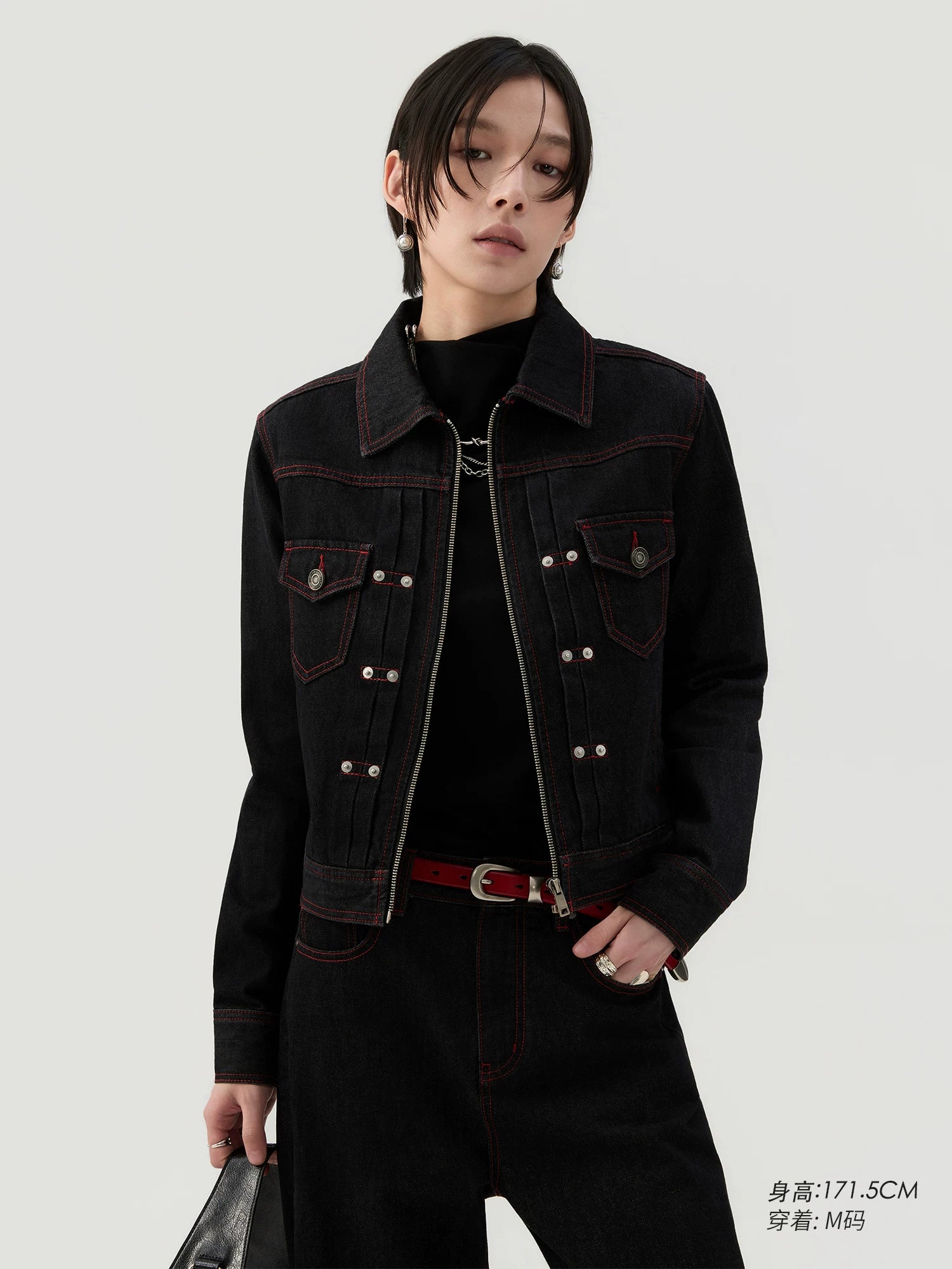 Sameuoo Stud Trim Short Denim Jacket