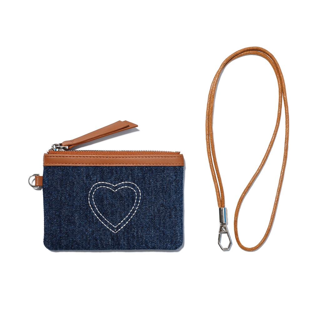 Momogigi Vintage Denim Love Embroidered Coin Bag