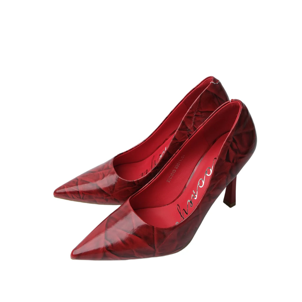 Mooreyu Leather Pointed-Toe Kitten Heel Pump
